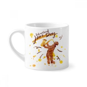 Dıythinker 170 ml Beyaz Müzik Saks Enstrümanları Suluboya Desenli Mini Kahve Seramik Kupa