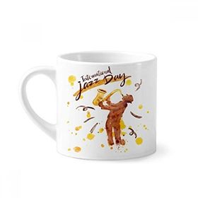 Dıythinker 170 ml Beyaz Müzik Saks Enstrümanları Suluboya Desenli Mini Kahve Seramik Kupa