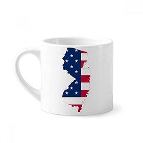 Dıythinker 170 ml Beyaz New Jersey ABD Haritası Yıldızlar Çizgili Bayrak Şekilli Mini Kahve Seramik Kupa