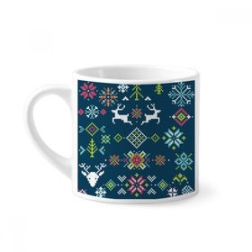 Dıythinker 170 ml Beyaz Noel Çiçeği Geyik Kar Piksel Mini Kahve Seramik Kupa