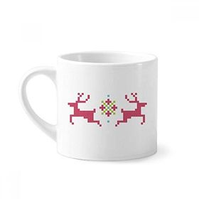 Dıythinker 170 ml Beyaz Noel Geyiği Kar Piksel Mini Kahve Seramik Kupa