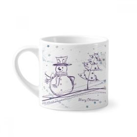 Dıythinker 170 ml Beyaz Noel Kardan Adam Kar Tanesi Ağaç Eskizi Mini Kahve Seramik Kupa