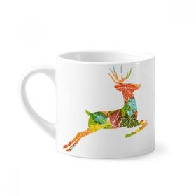 Dıythinker 170 ml Beyaz Noel Renkli Yaprak Geyik Festivali Desenli Mini Kahve Seramik Kupa