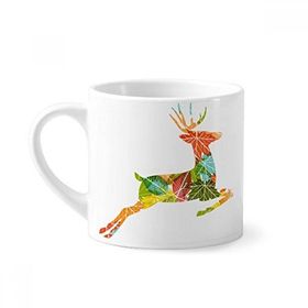 Dıythinker 170 ml Beyaz Noel Renkli Yaprak Geyik Festivali Desenli Mini Kahve Seramik Kupa