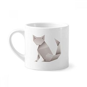 Dıythinker 170 ml Beyaz Origami Geometrik Soyut Kedi Desenli Mini Kahve Seramik Kupa