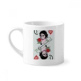 Dıythinker 170 ml Beyaz Oyun Kartları Q İllüstrasyon Desenli Mini Kahve Seramik Kupa