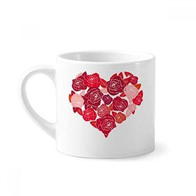 Dıythinker 170 ml Beyaz Pembe Kalp Şekilli Güller Sevgililer Günü Mini Kahve Seramik Kupa