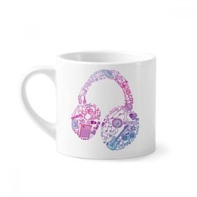 Dıythinker 170 ml Beyaz Pembe Mavi Kulaklık Müzik Desenli Mini Kahve Seramik Kupa
