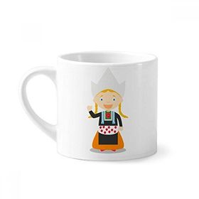 Dıythinker 170 ml Beyaz Pigtails Girl Hollanda Çizgi Film Mini Kahve Seramik Kupa
