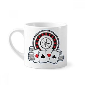 Dıythinker 170 ml Beyaz Poker Chips Döner Tabla İllüstrasyon Mini Kahve Seramik Kupa