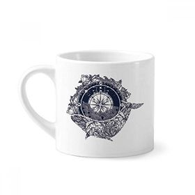 Dıythinker 170 ml Beyaz Pusula Çiçek Yıldızlar Sanat Desenli Mini Kahve Seramik Kupa
