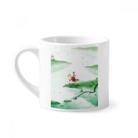 Dıythinker 170 ml Beyaz Riding A Horse Go Chinese Suluboya Mini Kahve Seramik Kupa