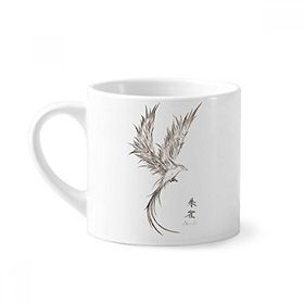 Dıythinker 170 ml Beyaz Rosefinch Eskiz Fuying Resim Kuş Fushicho Mini Kahve Seramik Kupa