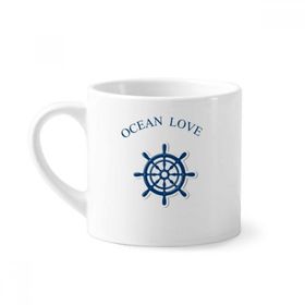 Dıythinker 170 ml Beyaz Rudder Ocean Love Deniz Yelkenli Mavi Mini Kahve Seramik Kupa