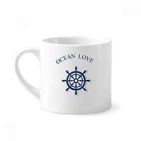 Dıythinker 170 ml Beyaz Rudder Ocean Love Deniz Yelkenli Mavi Mini Kahve Seramik Kupa
