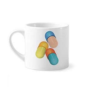 Dıythinker 170 ml Beyaz Sağlık Ürünleri Kapsül Hap Desenli Mini Kahve Seramik Kupa