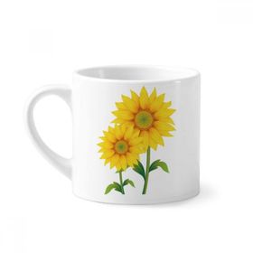 Dıythinker 170 ml Beyaz Sarı Ayçiçeği Yeşil Çiçek Bitki Mini Kahve Seramik Kupa