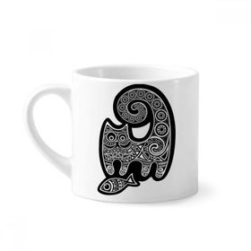 Dıythinker 170 ml Beyaz Siyah Beyaz Kedi Balık Desenli Mini Kahve Seramik Kupa