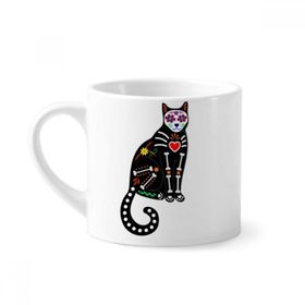 Dıythinker 170 ml Beyaz Siyah Kedi Kemik Kalp Cadılar Bayramı Korku Atmosfer Mini Kahve Seramik Kupa