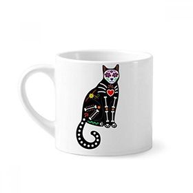 Dıythinker 170 ml Beyaz Siyah Kedi Kemik Kalp Cadılar Bayramı Korku Atmosfer Mini Kahve Seramik Kupa