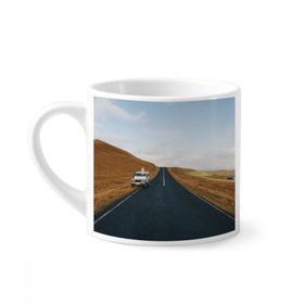 Dıythinker 170 ml Beyaz Sonbahar Araba Ülke Yol Seyahat Gökyüzü Çimen Mini Kahve Seramik Kupa
