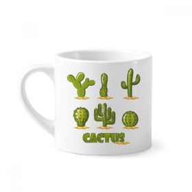Dıythinker 170 ml Beyaz Succulents Saksı Bitki Kaktüs Desenli Mini Kahve Seramik Kupa