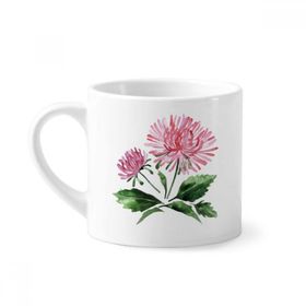 Dıythinker 170 ml Beyaz Suluboya Pembe Krizantem Yeşillik Mini Kahve Seramik Kupa