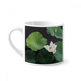 Dıythinker 170 ml Beyaz Taze Lotus Yaprağı Bitki Resmi Doğa Mini Kahve Seramik Kupa