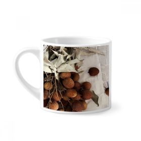 Dıythinker 170 ml Beyaz Taze Tropikal Meyve Litchi Resim Mini Kahve Seramik Kupa