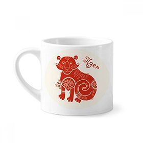 Dıythinker 170 ml Beyaz Tiger Yılı Hayvan Çin Zodyak Kırmızı Mini Kahve Seramik Kupa