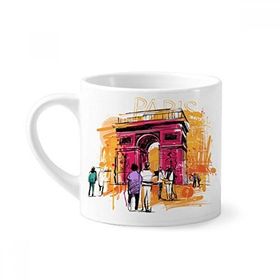 Dıythinker 170 ml Beyaz Triumphal Arch Paris Fransa El Çizimi Mini Kahve Seramik Kupa