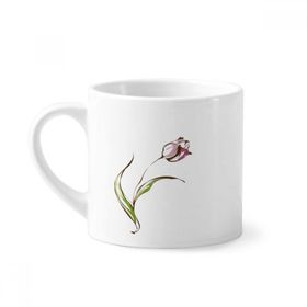 Dıythinker 170 ml Çiçek Bitki Lale El Boyaması Mini Beyaz Çömlekçilik Seramik Saplı Kupa