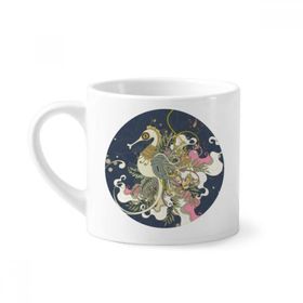 Dıythinker 170 ml Çiçek Japonya Hippocampus Ukiyo E Mini Beyaz Çömlek Seramik Saplı Kupa