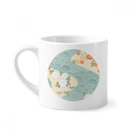 Dıythinker 170 ml Çiçekler Yapraklar Dalgalar Desenli Japon Mini Beyaz Çömlekçilik Seramik Saplı Kupa