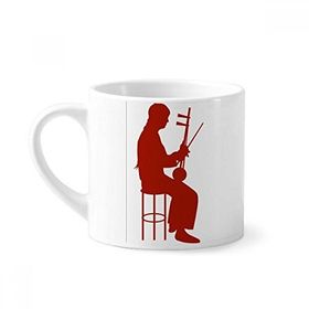 Dıythinker 170 ml Çin Erhu Oyuncu İllüstrasyon Desenli Mini Beyaz Çömlek Seramik Saplı Kupa