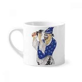 Dıythinker 170 ml Çin Geleneksel Pekin Operası Desenli Mini Beyaz Çömlekçilik Seramik Saplı Kupa