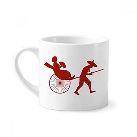 Dıythinker 170 ml Çin Jinrikisha Kültür Silüeti Desenli Mini Beyaz Çömlek Seramik Saplı Kupa