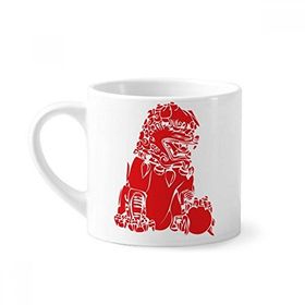Dıythinker 170 ml Çin Kırmızı Aslan Kağıt Kesim Vatanseverlik Mini Beyaz Çömlek Seramik Saplı Kupa