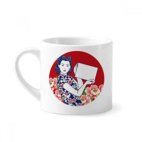 Dıythinker 170 ml Çin Kültürü Kırmızı Kadın Mini Beyaz Çömlekçilik Seramik Saplı Kupa