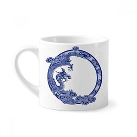 Dıythinker 170 ml Çin Kültürü Mavi Ejderha Mini Beyaz Çömlekçilik Seramik Saplı Kupa
