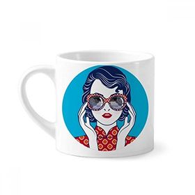 Dıythinker 170 ml Çin Kültürü Mavi Kadın Gözlükleri Mini Beyaz Çömlekçilik Seramik Saplı Kupa