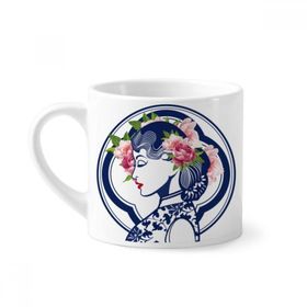 Dıythinker 170 ml Çin Kültürü Pembe Güzellik Mini Beyaz Çömlekçilik Seramik Saplı Kupa