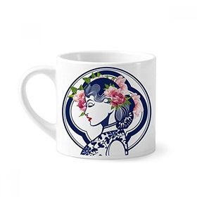 Dıythinker 170 ml Çin Kültürü Pembe Güzellik Mini Beyaz Çömlekçilik Seramik Saplı Kupa