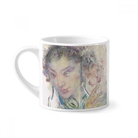 Dıythinker 170 ml Çin Operası Xjj Yağlı Boya Resim Mini Beyaz Çömlek Seramik Saplı Kupa