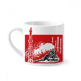 Dıythinker 170 ml Çin Tren Kulesi Buharlı Kırmızı Mini Beyaz Çömlekçilik Seramik Saplı Kupa