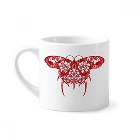Dıythinker 170 ml Çin Uçurtma Kelebek Kırmızı Mini Beyaz Çömlekçilik Seramik Saplı Kupa