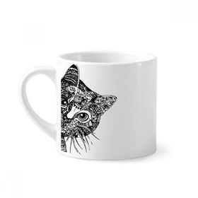 Dıythinker 170 ml Çizgi Çizim Siyah Kedi Kafası Hayvan Mini Beyaz Çömlekçilik Seramik Saplı Kupa