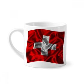Dıythinker 170 ml İpek Doku İsviçre Soyut Bayrak Desenli Mini Beyaz Çömlek Seramik Saplı Kupa