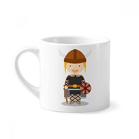 Dıythinker 170 ml İsveç Viking Çizgi Film Mini Beyaz Çömlekçilik Seramik Saplı Kupa