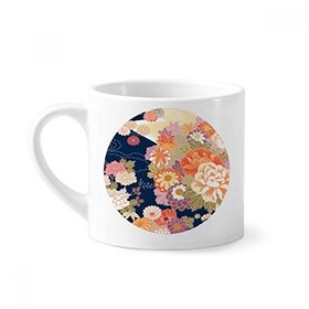 Dıythinker 170 ml Şakayık Akçaağaç Yaprağı Desenli Japon Mini Beyaz Çömlek Seramik Saplı Kupa